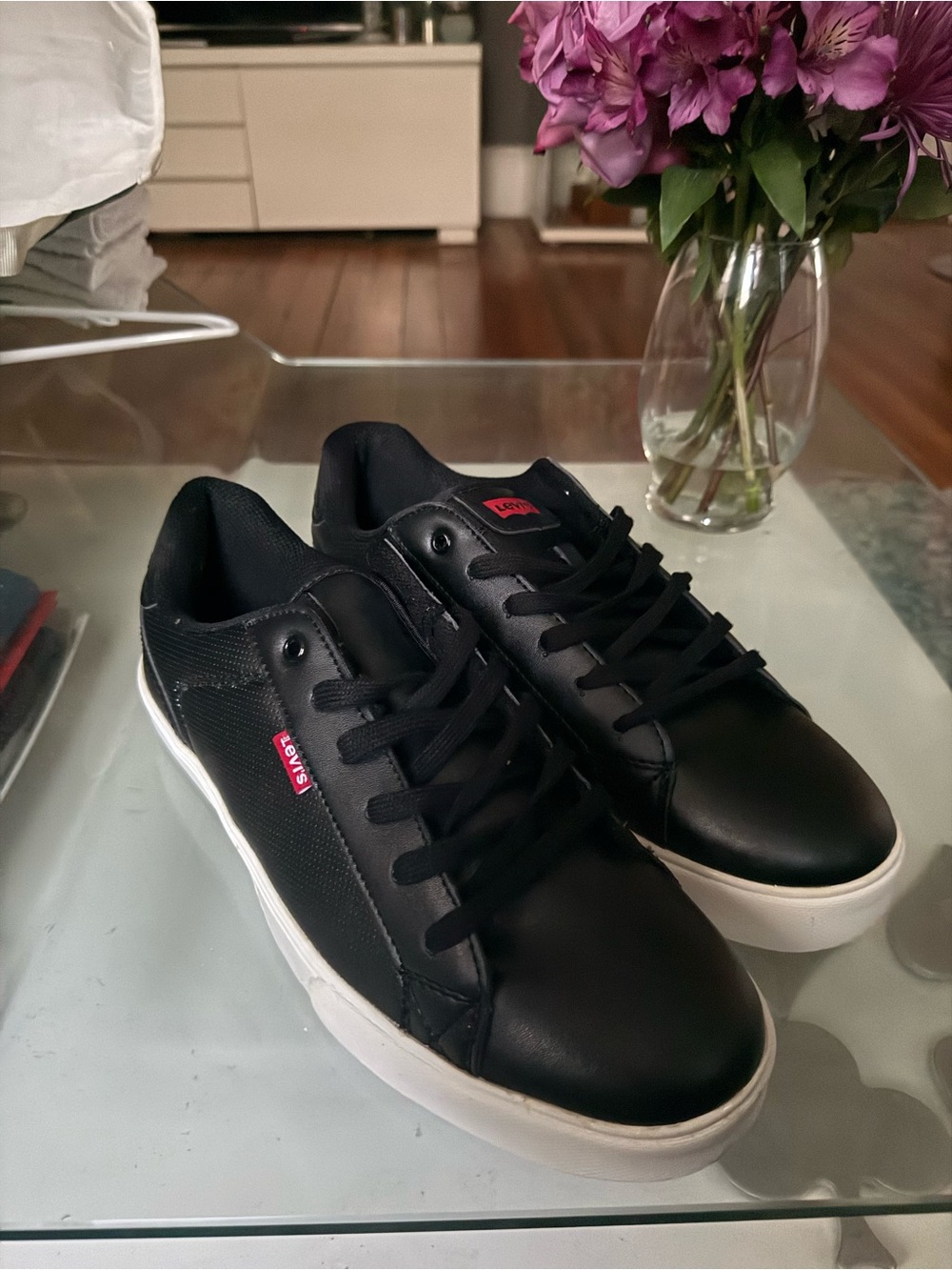 Levi's Black Sneakers with White Sole and Red Logo Tab